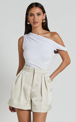 Percy Shorts - High Waist Pleated Satin Shorts in Oyster