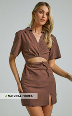 Marsha Mini Dress - Cut Out Short Sleeve Dress in Chocolate