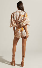 Amalie The Label - Noemie Linen Blend High Waisted Belted Tailored Shorts in Maison Fleur