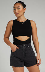 Malvina Bodysuit - Cut Out Ribbed Bodysuit in Black