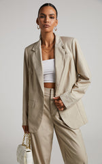 Izara Blazer - Oversized Boyfriend Fit Blazer in Stone