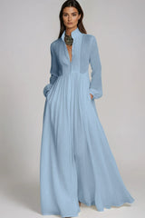Fizza Plunge Ruch Maxi Dress In Blue