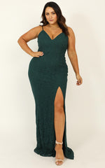Always Extra Split Maxi Dress in Emerald Lace