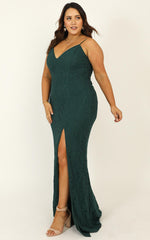 Always Extra Split Maxi Dress in Emerald Lace