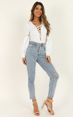 Im Out Here Thinkin Bodysuit In White Linen Look