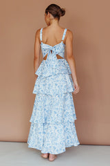 Provence Bloom Tiered Midi Dress Floral Blue