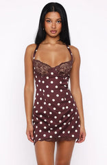 Admire You Mini Dress Choc/Cream Polka Dot