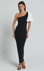 Adrianne Midi Dress - Bow Detail Dress in BLACK/WHITE