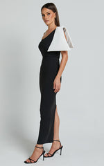 Adrianne Midi Dress - Bow Detail Dress in BLACK/WHITE