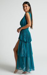 Alana Maxi Dress - Short Sleeve Plunge Aline Dress in Emerald