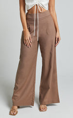Alina Pants - Linen High Waisted Wide Leg Relaxed Pants in Mocha