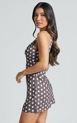 Amalea Mini Dress - Wide Strap Ruched Bust Dress in Chocolate