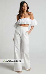 Amalie The Label - Charo Linen Look High Waisted Wide Leg Pants in Warm White