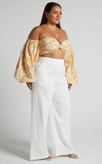 Amalie The Label - Charo Linen Look High Waisted Wide Leg Pants in Warm White