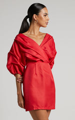 Anastasija Mini Dress - Off Shoulder V Neck Dress in Red
