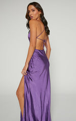 Anneke Maxi Dress - V Neck Open Back Bias Cut Dress in Dark Amethyst