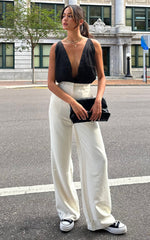 Bonnie Pants - High Waisted Tailored Wide Leg Pants in Stone