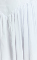 Beckett Midi Dress - Scoop Neck Drop V Waist Gathered Skirt Dress in White