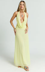 Bettina Maxi Dress - Low Cowl Neck Halter Bodycon Dress in Lemon