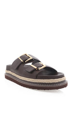 Billini - Alder Slides with Hardware Buckle in Chocolate
