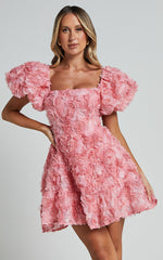 Blanca Mini Dress - Puff Sleeve Dress in Pink Floral