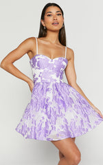 Brailey Mini Dress - Sweetheart Bustier Dress in Purple Jacquard