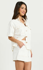 Brydie Two Piece Top and shorts Set - Denim Short Set in White