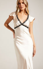 Charlise Midi Dress - Plunge Short Sleeve Dress in Oyster