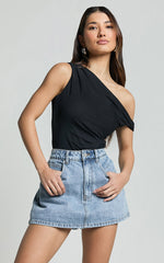 Calista Top - Off Shoulder Twist Asymmetrical Sleeve Top in Black