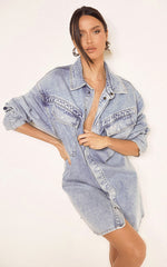 Amalie The Label - Herrera Recycled Cotton Denim Dress in Mid Blue Wash