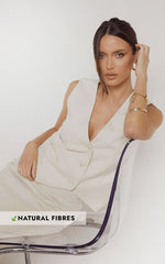 Kiraye Top - Linen Button Through Vest in Natural