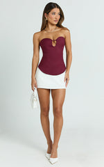 Carolyn Top - Strapless Cut Out Tailored Top in Wine