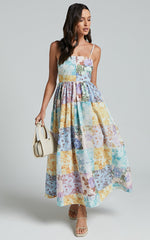 Carolynne Midi Dress - Strappy Empire Waist Dress in Vintage Floral