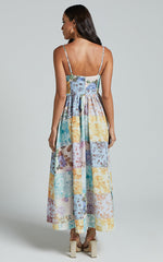 Carolynne Midi Dress - Strappy Empire Waist Dress in Vintage Floral