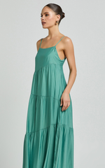Cecila Midi Dress - Straight Neckline Sleeveless Dress in Sage