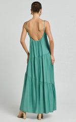 Cecila Midi Dress - Straight Neckline Sleeveless Dress in Sage