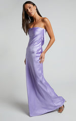 Charlita Maxi Dress - Strapless Cowl Back Satin Dress in Lilac