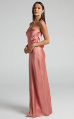 Charlita Maxi Dress - Strapless Cowl Back Satin Dress in Peach