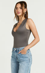 Charlotte Bodysuit - V Neck Bodysuit in Charcoal