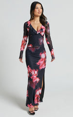 Chrishelle Top - Long Sleeve Frill Detail Mesh Top in Daze Print