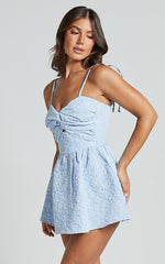 Chrissy Mini Dress - Sweetheart Tie Strap Cut Out Dress in Soft Blue