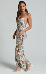 Constanzie Midi Dress - Open Tie Back Dress in Peach Floral