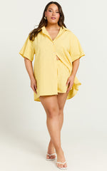 Vina Del Mar Two Piece Set - Linen Look Shirt and Shorts Set in Yellow