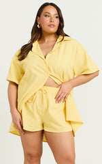 Vina Del Mar Two Piece Set - Linen Look Shirt and Shorts Set in Yellow