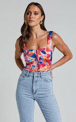 Davian Top - Wide Strap Straight Neck Corset in Multi