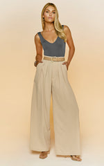 Denver Pant - High Waisted Straight Leg Full Length in Beige