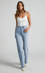 Dexter Jeans - High Waisted Straight Leg Denim Jeans in Mid Blue Wash