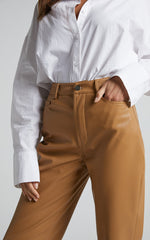 Dilyenne Pant - Mid Waist Straight Leg Faux Leather Pant in Beige