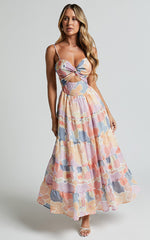 Elizabeth Maxi Dress - Tie Strap Cut Out Front Tiered Dress in Print