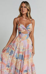 Elizabeth Maxi Dress - Tie Strap Cut Out Front Tiered Dress in Print